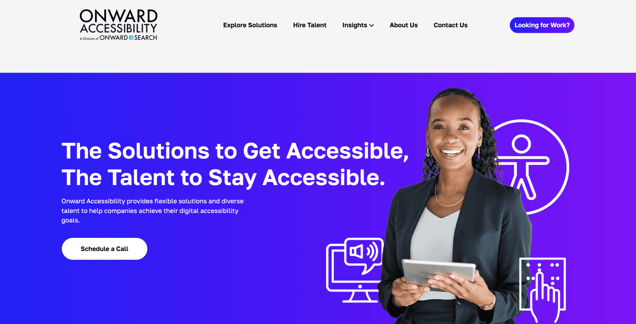 A screenshot of the Onward Accessibility Homepage